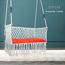 Swingzy White & Red Hammock Hanging Swing WithCushion-1