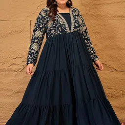 INDDUS PLUS Floral Printed Embroidered A-Line Maxi Ethnic Dresses-image-64