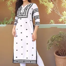 DIVASTRI Ethnic Motifs Embroidered Thread Work Notch Neck Straight Kurta-10