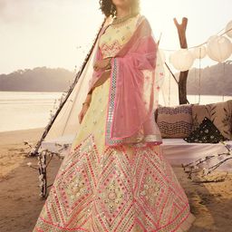ODETTE Embroidered Mirror Work Organza Semi-Stitched Lehenga & Blouse With Dupatta-picture-42