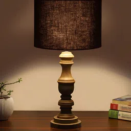 Devansh Black Traditional Cylindrical Shaped Wooden Table Lamp-image-28