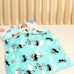 Monte Carlo Blue & White Conversational Printed Mild Winter 600 GSM Single Bed Blanket-24