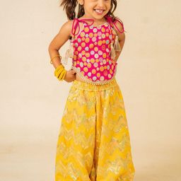 Jilmil Girls Floral Embroidered Beads and Stone Work Top with Palazzos-image-38