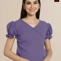 Mast & Harbour Women Pack of 2 Solid Puff Sleeves Regular Tops-picture-26