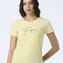 Pepe Jeans Women Typography Printed Round Neck Pure Cotton T-shirt-image-49