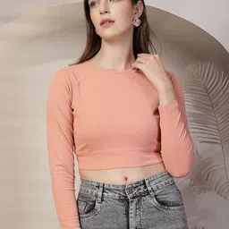 KASSUALLY BASICS Women Long Sleeves Solid Crop Top-picture-0