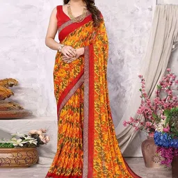 Styleveda Pure Georgette Block Print Saree-image-7
