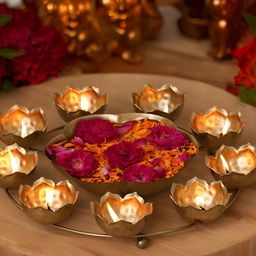 Extreme Karigari Gold-Toned Decorative Bowl With Candle Holders-8