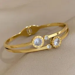 MYKI Gold-Plated Artificial Stones Studded Bangle-Style Bracelet-10