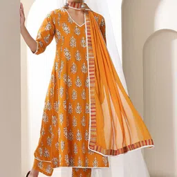 Khushal K Women Floral Printed Regular Pure Cotton Kurta with Palazzos & With Dupatta-16