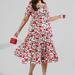 Instafab Plus Printed Fit & Flare Midi Dress-image-3
