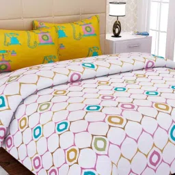 sej by nisha gupta Yellow Geometric 144 TC Cotton Queen Sized Bed Sheets with 2 Pillow Covers-picture-11