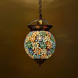 ® Antique Turkish Moroccan Mosaic Pendant with Metal hangings, Ceiling Hanging Light, (Flower, Turkish)… Pendants Ceiling Lamp-picture-12