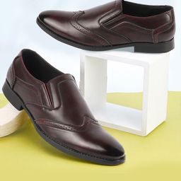 FAUSTO Men Perforated Leather Formal Slip On Shoes-picture-18