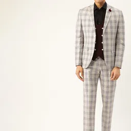 Blackberrys Men Grey & Navy Blue Checked Slim Fit Single-Breasted Partywear 3-Piece Suit-image-14