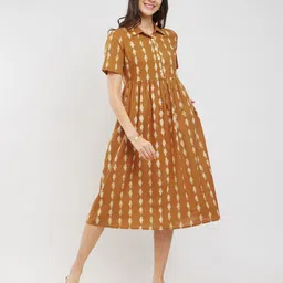 Pink Fort Striped A-Line Midi Dress-image-4