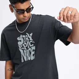 glitchez Classic Vibe Typography Printed Relaxed Fit T-shirt-image-84