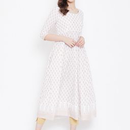 Poshak Hub Women White & Golden Printed Anarkali Kurta-28