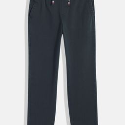Tommy Hilfiger Boys Solid Tapered Fit Mid-Rise Indigo Plain Woven Flat-Front Trousers-image-1