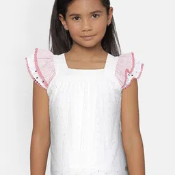METRO KIDS COMPANY Girls White Self Design Top-image-8