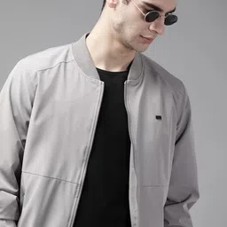 Roadster Men Grey Solid Bomber Jacket-picture-22