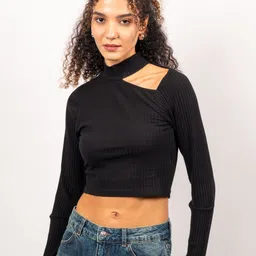 Strong And Brave Women's Regular Fit Urban Chic Cut-Out Detail Fitted Top-image-31