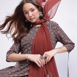 Anouk Rustic Keyhole Neck Ethnic Motifs Printed Kurta With Trousers & Dupatta-6