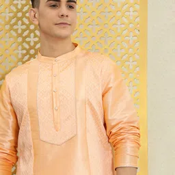 House of Pataudi Men Beige Ethnic Motifs Embroidered Thread Work Kurta-image-29