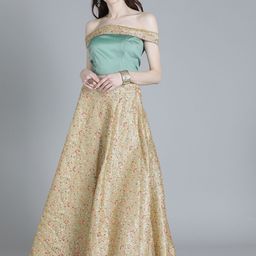 Ethnovog Sea Green  Beige Made to Measure Lehenga with Blouse-image-66