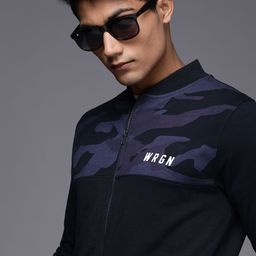 WROGN Men Navy Blue Slim Fit Camouflage Printed Sweatshirt-image-20