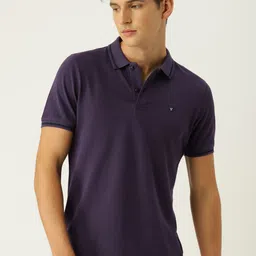 Van Heusen Sport Men Purple Solid Polo Collar Pure Cotton T-shirt-image-86