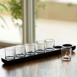 ExclusiveLane Dark Brown Mango Wood Linear Flames 15-Piece Tea-Light Candle & Holder Set-22