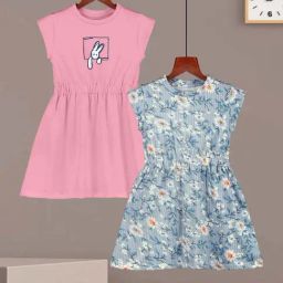 HELLCAT Girls Pink & Bluish Grey Floral Dresses-image-56