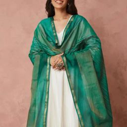 Fabindia Green Cotton Silk Regular Fit Woven Dupatta-picture-25