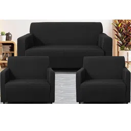 GIFTS ISLAND Black Solid Polyester 3 Piece Sofa Cover With Arms-image-67