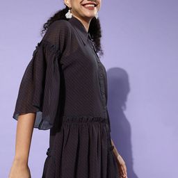 KASSUALLY Women Deep Navy Blue Geometric Trapeze Dress-image-33