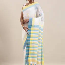 The Chennai Silks Off-White Linen Woven Saree With Unstitched Blouse-picture-22