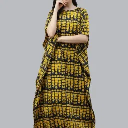 Cottinfab Crepe Yellow Printed Kaftan Night Dress-51