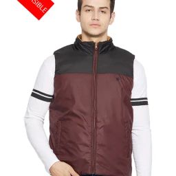 Duke Wine Sleeveless Hooded Reversible Jacket-image-18