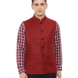 Van Heusen Red Sleeveless Mandarin Collar Nehru Jacket-picture-3
