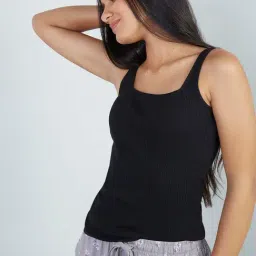 Wunderlove by Westside Black Ribbed Square-Neck Vest-picture-27