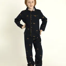 Cherry Crumble by Nitt Hyman Kids Navy Blue Printed Wild Nightsuit-image-38
