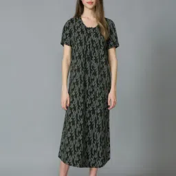 Van Heusen Green & Grey Cotton Printed Night Gown-23