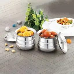 HAZEL Silver Stainless Steel Serving Handi with Lid (0.5L)-4