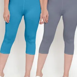 Gracit Grey & Blue Mid Rise Capris - Pack Of 2-image-20