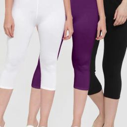 Gracit White & Purple Mid Rise Capris - Pack Of 3-image-30