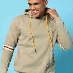Campus Sutra Beige Cotton Regular Fit Striped Hooded Sweatshirt-image-68