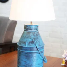 Homesake Rustic Milk Churn Can Turquouise Metal Table Lamp with White Drum Shade-45