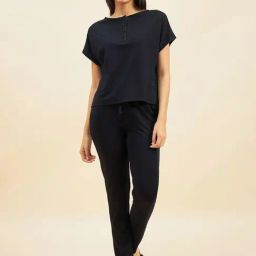 Sweet Dreams Black Solid T-Shirt Pyjamas Set-picture-37