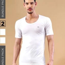 Lux Nitro White Cotton Regular Fit Solid Vest (Pack of 2)-image-23
